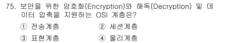 사무자동화산업기사 2015년 75번 - 정답은 '1. 전송계층'입니다. 전송계층은 데이터의 전송을 담당하며, 보... 에 관한 핵심 기출문제