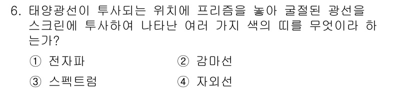 웹디자인개발기능사 2015년 6번 - 태양광선이 투사되는 위치에 프리즘을 놓아 여러 색의 띠가 나타나는 현상은... 에 관한 핵심 기출문제