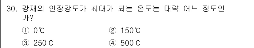 전산응용건축제도기능사 2015년 30번 - 강재의 인장강도는 온도에 따라 크게 영향을 받습니다. 일반적으로, 강재는... 에 관한 핵심 기출문제