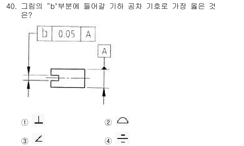 전산응용기계제도기능사 2015년 40번 - 주어진 문제에서 "b" 부분에 들어갈 기호는 깔때기 형상을 나타내는 구조... 에 관한 핵심 기출문제