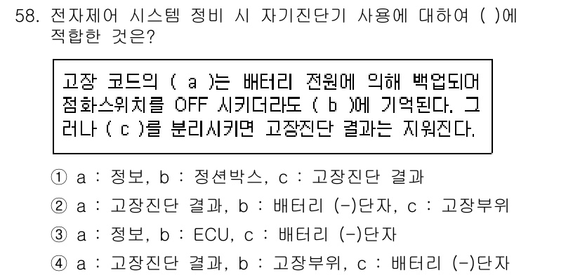 자동차정비기능사 2015년 58번 - 주어진 문제는 전자제어 시스템의 고장 코드와 관련된 내용을 다루고 있습니... 에 관한 핵심 기출문제