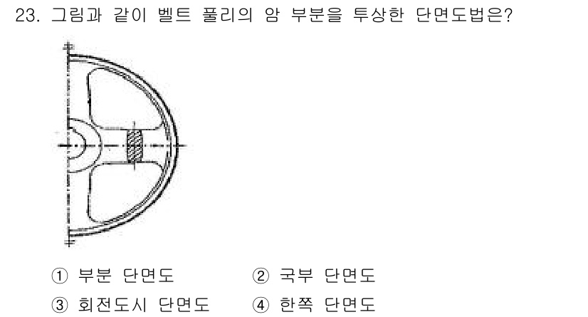 컴퓨터응용밀링기능사 2015년 23번 - 주어진 그림은 벨트 풀리의 단면을 나타내고 있습니다. 벨트 풀리의 형태는... 에 관한 핵심 기출문제