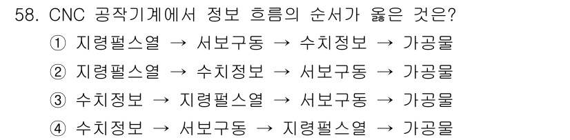 컴퓨터응용밀링기능사 2015년 58번 - CNC 공작기계에서 정보 흐름은 작업의 효율성과 품질을 결정짓는 중요한 ... 에 관한 핵심 기출문제