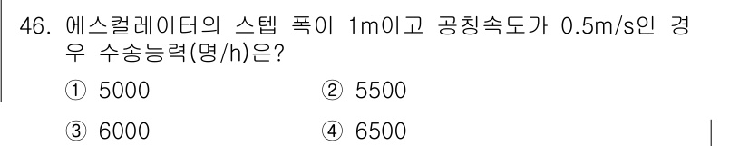 승강기기능사 2015년 46번 - 에스컬레이터의 수송능력은 스텝 폭과 속도로 결정됩니다. 여기서 스텝 폭이... 에 관한 핵심 기출문제