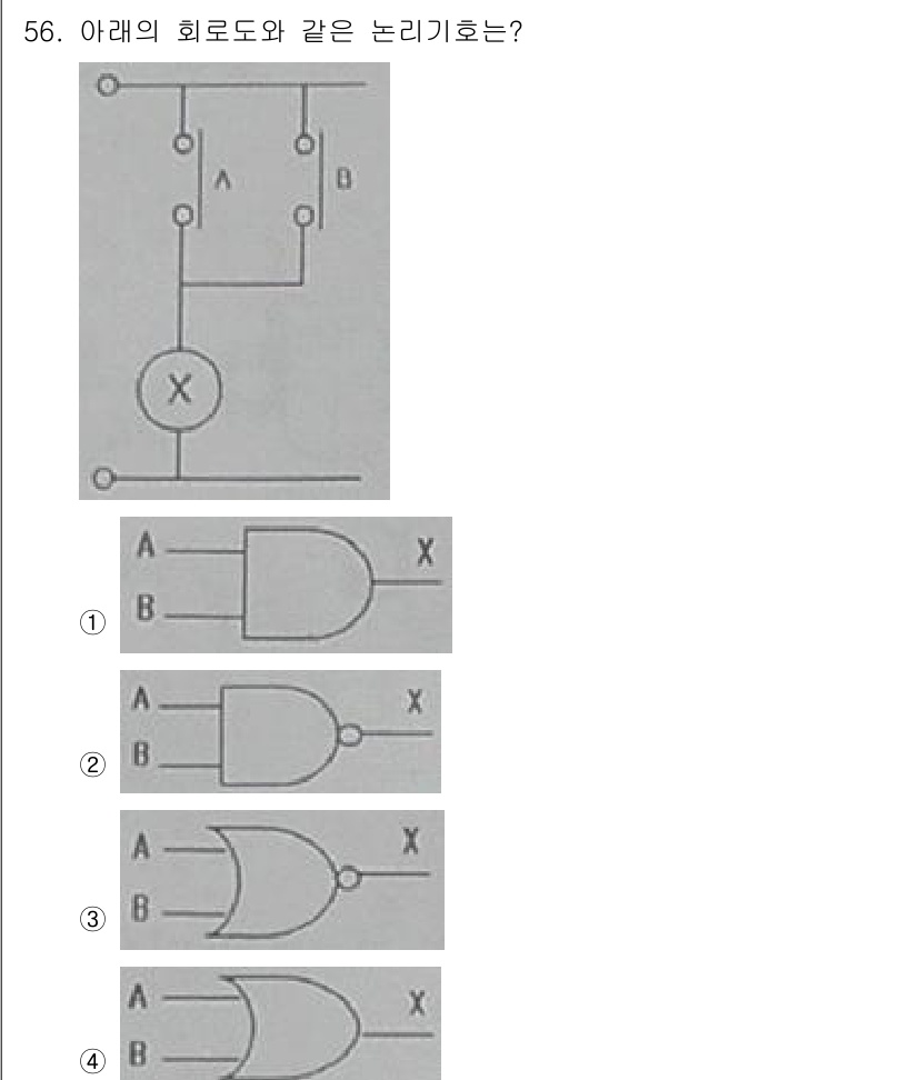 승강기기능사 2015년 56번 - 주어진 회로도는 AND 논리 게이트의 구조를 나타냅니다. A와 B가 모두... 에 관한 핵심 기출문제