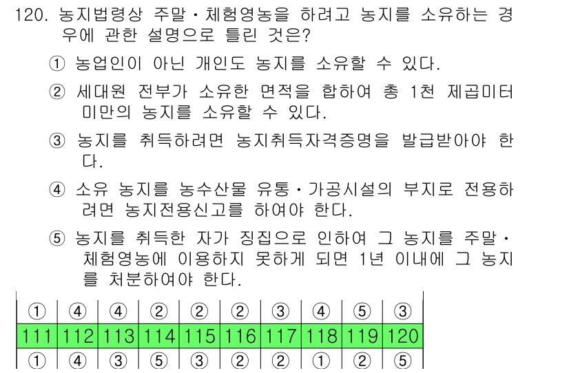 공인중개사_2차 2015년 116번 - 주어진 문제에서 '농지를 소유할 수 없는 경우'에 대한 설명을 묻고 있습... 에 관한 핵심 기출문제
