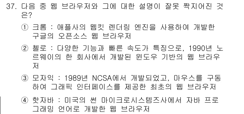 인터넷정보관리사_2급 2015년 37번 - 해당 자격증의 핵심 개념을 묻는 객관식 문제