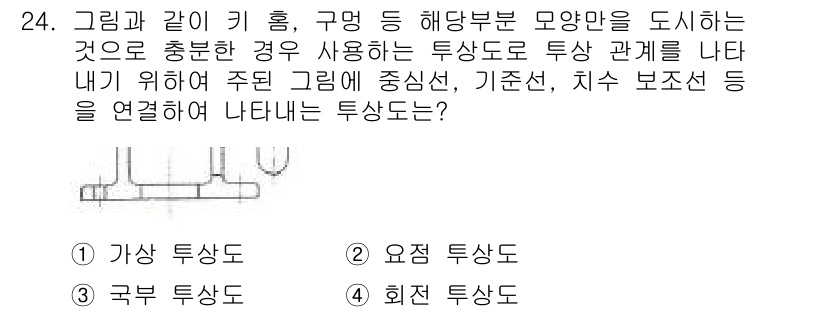 컴퓨터응용밀링기능사 2016년 24번 - 주어진 문제에서 그림은 키 홀, 구명 등 해당 부문의 모양을 나타내며, ... 에 관한 핵심 기출문제