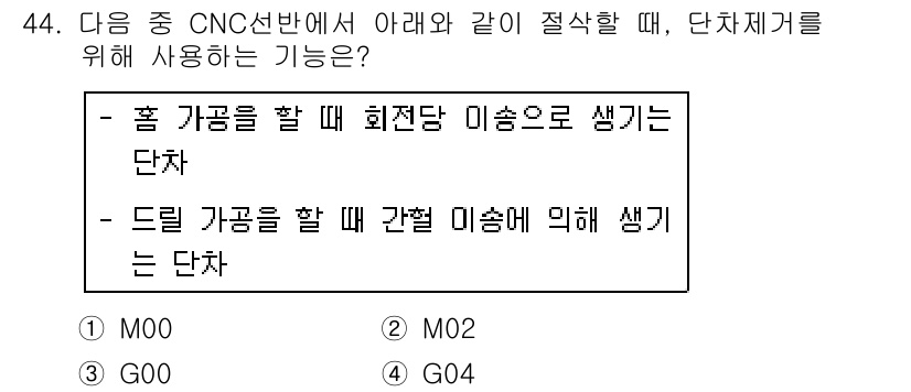 컴퓨터응용밀링기능사 2016년 44번 - 주어진 문제는 CNC 선반에서 공작물 및 가공 조건에 따라 사용하는 단차... 에 관한 핵심 기출문제