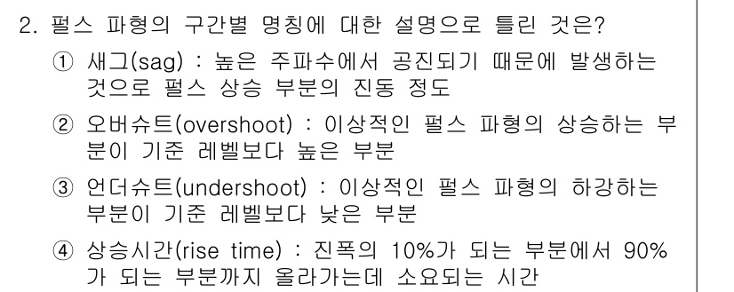 임베디드기능사 2015년 2번 - 이 문제에서 정답은 '1'입니다. '새그(sag)'는 시스템의 주파수 응... 에 관한 핵심 기출문제