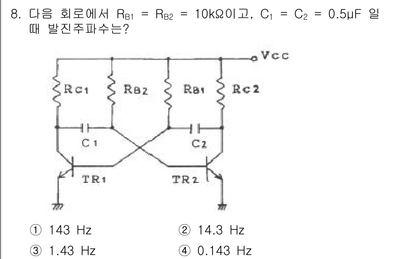 임베디드기능사 2015년 8번 - 주어진 회로는 발진 회로로, 발진 주파수는 R과 C의 값에 의존합니다. ... 에 관한 핵심 기출문제