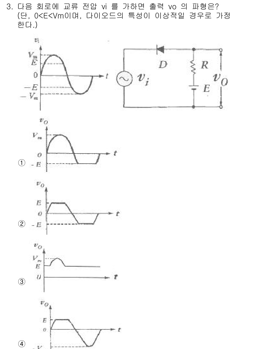임베디드기능사 2016년 3번 - 이 문제에서 주어진 전압 vi가 입력되면, 다이오드 D는 전압이 특정 임... 에 관한 핵심 기출문제