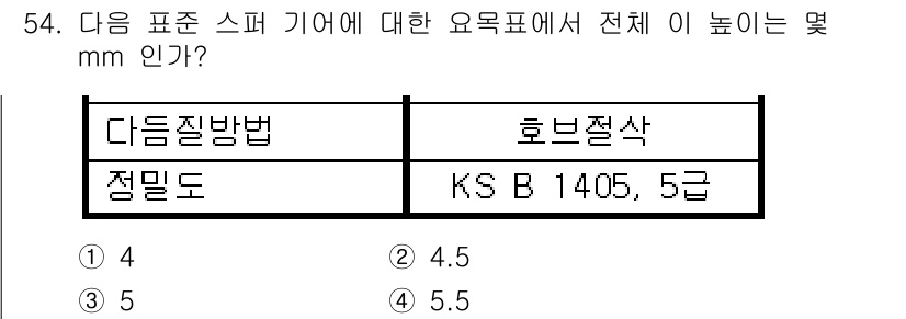 전산응용기계제도기능사 2016년 54번 - 정답은 2번(4.5mm)입니다. 다듬질 방법에 따른 요목표에서 전체 이 ... 에 관한 핵심 기출문제
