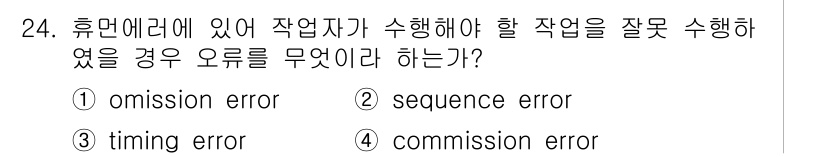 산업안전산업기사 2015년 24번 - 휴먼에러에서 작업자가 수행해야 할 작업을 잘못 수행한 경우, 이는 'co... 에 관한 핵심 기출문제