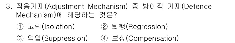 산업안전산업기사 2015년 3번 - 정답은 4번 보상(Compensation)입니다. 방어기제 중 보상은 개... 에 관한 핵심 기출문제