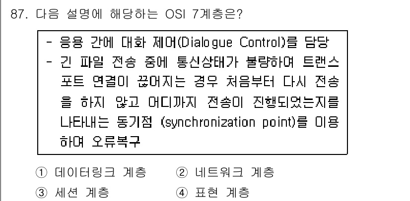컴퓨터시스템기사(B형) 2015년 87번 - OSI 7계층에서 응용 계층은 사용자와 직접 상호작용하며, 데이터 전송의... 에 관한 핵심 기출문제