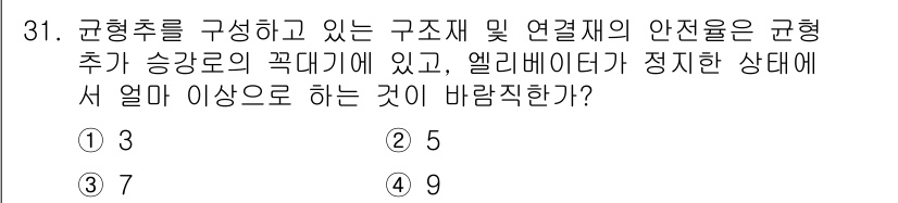 승강기기능사 2016년 31번 - 정답 2를 선택한 이유는 규형추의 승강기가 설치된 상태에서 안정성을 보장... 에 관한 핵심 기출문제