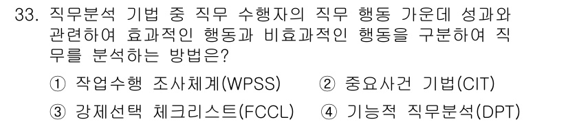 직업상담사_2급(구) 2016년 33번 - 정답은 3번 "강직선택 체크리스트(FCCL)"입니다. 이 방법은 직무 수... 에 관한 핵심 기출문제