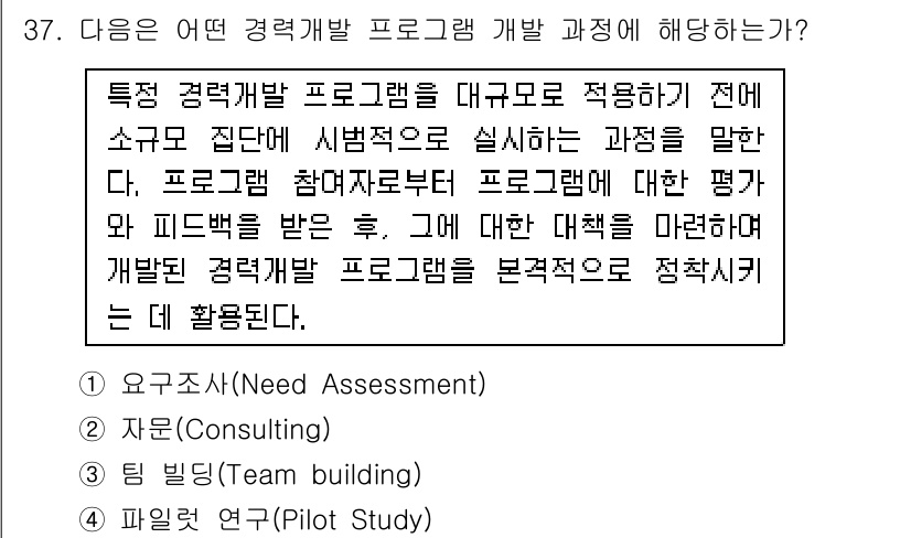 직업상담사_2급_필기 2016년 37번 - 정답 2번 "자원(Consulting)"은 경력 개발 프로그램을 설계하고... 에 관한 핵심 기출문제