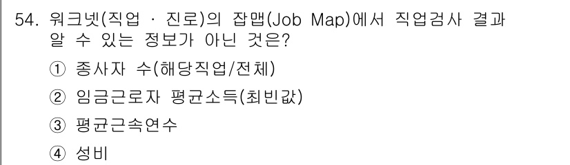 직업상담사_2급_필기 2016년 54번 - 직업상담사 직무에서 작업 맵(Job Map)은 주로 직업의 요구 사항 및... 에 관한 핵심 기출문제