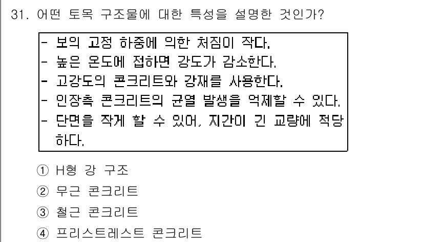 전산응용토목제도기능사 2015년 31번 - . 합성 구조물은 보의 고정 하중에 따라 처짐이 적고, 높은 온도에서 강... 에 관한 핵심 기출문제