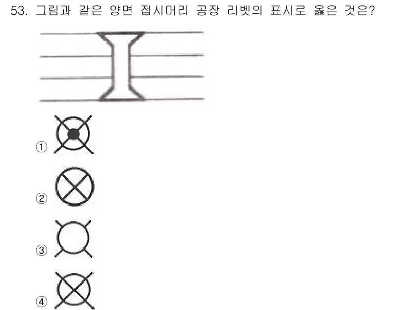 전산응용토목제도기능사 2016년 53번 - 그림에서 나타나는 형태는 접시머리 볼트의 상단과 관련된 기호로, 해당 기... 에 관한 핵심 기출문제