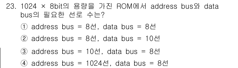 전파전자기능사(구) 2015년 23번 - 정답은 ①입니다. 1024 x 8bit의 ROM은 1024개의 주소를 가... 에 관한 핵심 기출문제
