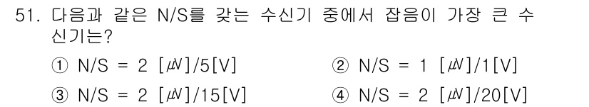 전파전자기능사(구) 2015년 51번 - 주어진 각 값의 비율 N/S를 비교하면, N/S가 크면 수신신호도 커지는... 에 관한 핵심 기출문제