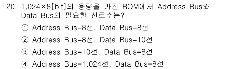 전자캐드기능사 2015년 20번 - 1,024 × 8비트의 ROM은 총 1,024개의 주소를 지원해야 하므로... 에 관한 핵심 기출문제