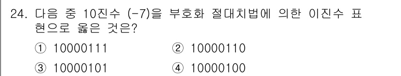 전자캐드기능사 2015년 24번 - . 

이유: -7은 2의 보수 표현으로 변환해야 하며, 10진수 7의 ... 에 관한 핵심 기출문제