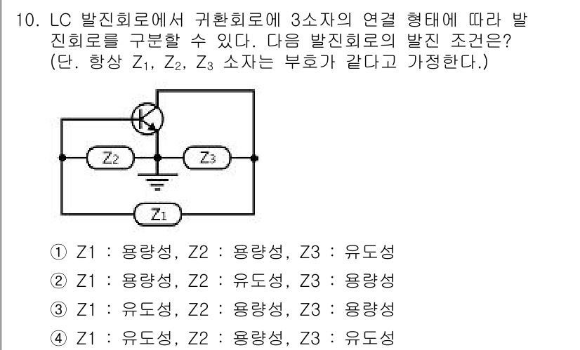 전자캐드기능사 2016년 10번 - 정답이 4번인 이유는 Z1, Z2, Z3의 소자는 다 동일한 유도성을 가... 에 관한 핵심 기출문제