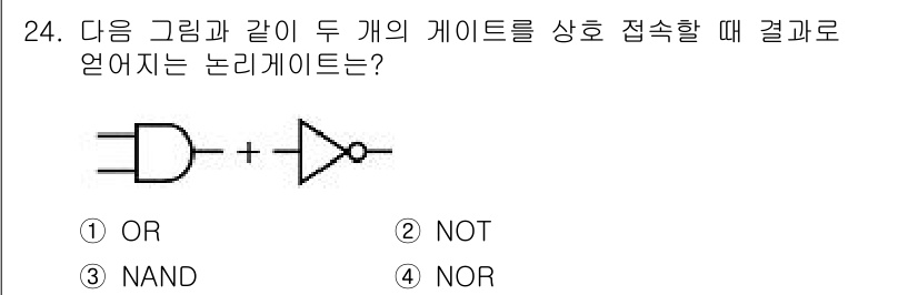 전자캐드기능사 2016년 24번 - 정답은 4번 NOT입니다. 두 개의 입력이 접속될 때, 첫 번째 게이트에... 에 관한 핵심 기출문제