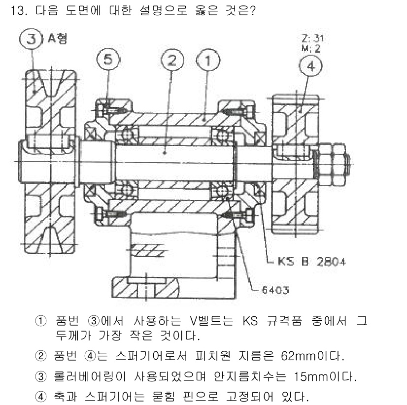 생산자동화기능사 2015년 13번 - 1. A형 도면에서 보이는 구조는 벨트가 마모되었을 때 쉽게 교체할 수 ... 에 관한 핵심 기출문제