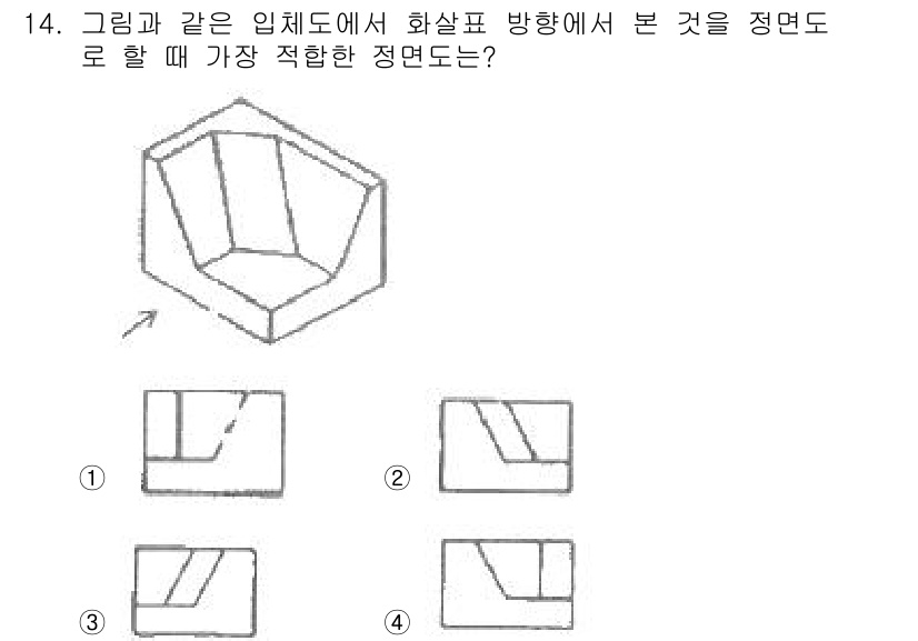 생산자동화기능사 2015년 14번 - 주어진 입체도에서 화살표 방향으로 본 경우, 그리는 면이 입체의 전개도와... 에 관한 핵심 기출문제