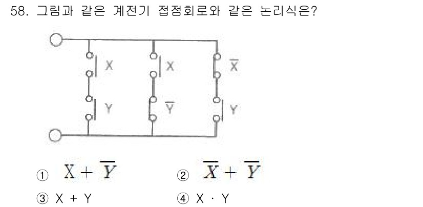생산자동화기능사 2015년 58번 - 주어진 회로는 두 개의 X와 Y 변수를 가지며, 각 변수의 부정형이 결합... 에 관한 핵심 기출문제
