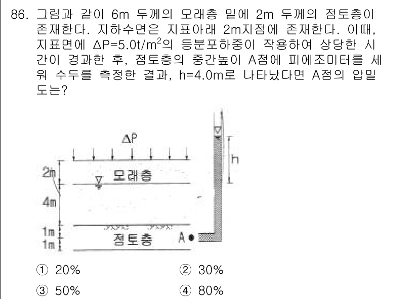 토목기사 2016년 86번 - 해당 자격증의 핵심 개념을 묻는 객관식 문제