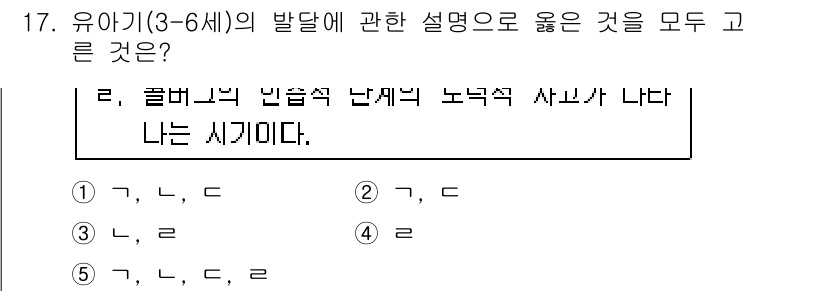 사회복지사_1급(1교시) 2015년 17번 - 유아기(3-6세)의 발달은 인지, 사회적, 정서적 측면에서 중요한 변화가... 에 관한 핵심 기출문제