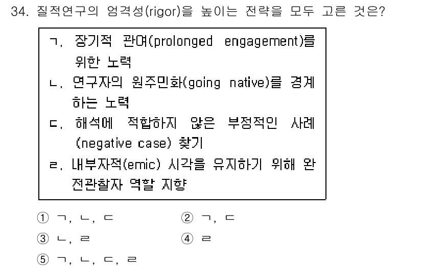 사회복지사_1급(1교시)(구) 2016년 34번 - 정답인 이유는 내부적 접근(emic) 시각을 유지함으로써 연구자가 대상 ... 에 관한 핵심 기출문제