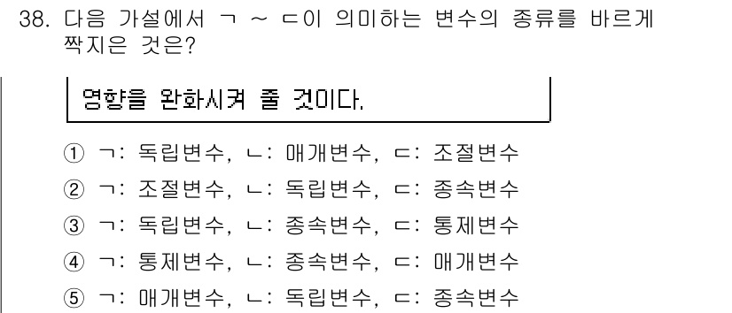 사회복지사_1급(1교시) 2016년 38번 - 주어진 항목에서, 각각의 변수가 어떻게 관계 맺고 있는지를 분석해야 합니... 에 관한 핵심 기출문제