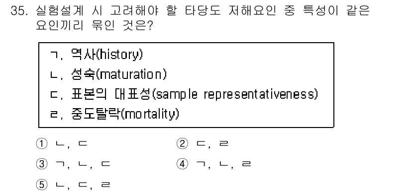 사회복지사_1급(1교시)(구) 2017년 35번 - . 중도탈락(mortality)

중도탈락은 실험 설계 시 반드시 고려해... 에 관한 핵심 기출문제
