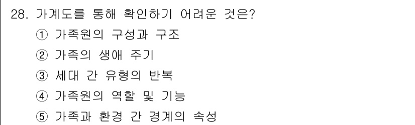 사회복지사_1급(2교시) 2015년 28번 - 정답인 5번 "가족과 환경 간 경계의 속성"은 가족의 경계가 명확하지 않... 에 관한 핵심 기출문제