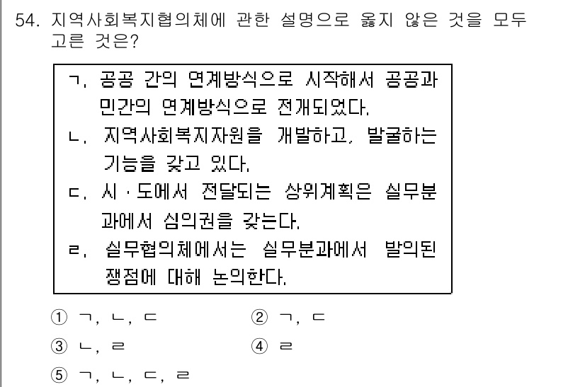 사회복지사_1급(2교시) 2015년 54번 - . 실무의 결과에 대한 검토가 부족한 설명이다. 지역사회복지자원 개발에 ... 에 관한 핵심 기출문제