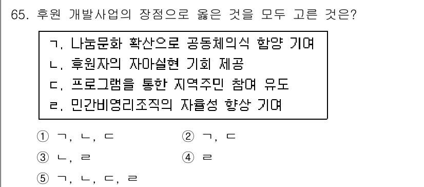 사회복지사_1급(2교시)(구) 2016년 65번 - 후원 개발사업의 장점으로 올바른 선택지는 ‘후원자의 자아실현 기회 제공’... 에 관한 핵심 기출문제