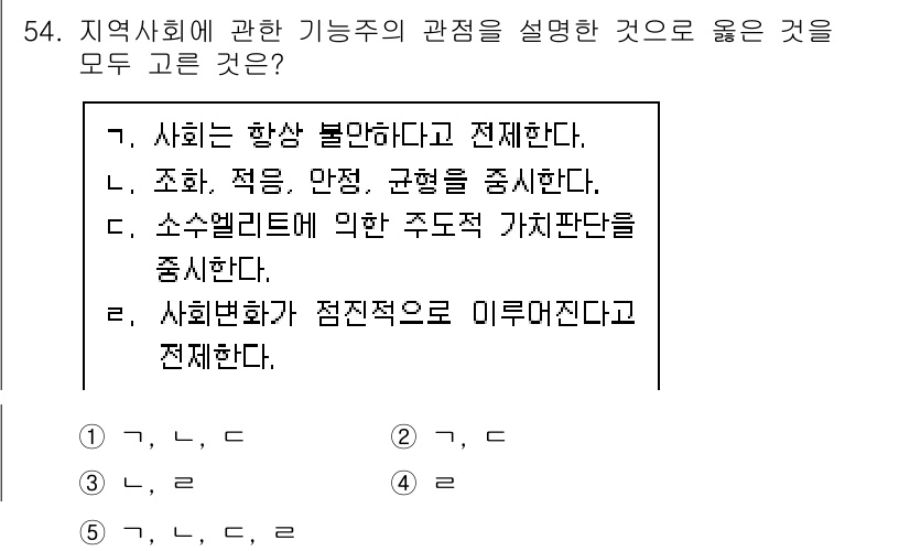 사회복지사_1급(2교시) 2016년 54번 - 지역사회 기능주의는 사회를 안정적이고 정적인 시스템으로 보고, 각 요소들... 에 관한 핵심 기출문제