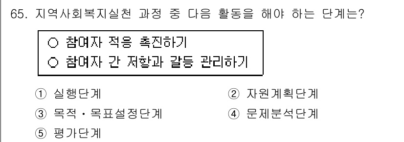 사회복지사_1급(2교시)(구) 2017년 65번 - . 

참여자를 적절히 파악하는 것은 지역사회복지 실천의 기초이며, 필요... 에 관한 핵심 기출문제