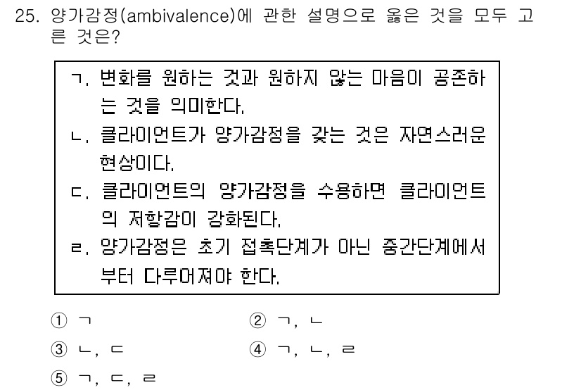 사회복지사_1급(2교시) 2017년 25번 - 양가감정(ambivalence)은 서로 상반된 감정이 동시에 존재하는 상... 에 관한 핵심 기출문제