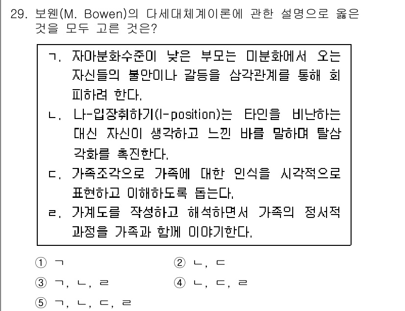 사회복지사_1급(2교시) 2017년 29번 - 문항에서 설명한 메인 개념은 가족체계의 역동성과 개인의 역할이 가족 내에... 에 관한 핵심 기출문제