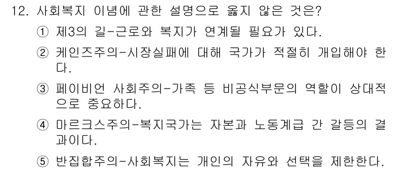 사회복지사_1급(3교시) 2015년 12번 - 해당 자격증의 핵심 개념을 묻는 객관식 문제