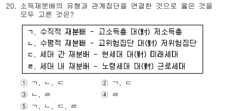사회복지사_1급(3교시) 2015년 20번 - 소득재분배 유형에서 고소득층과 저소득층 간의 관계는 재원 조달과 배분을 ... 에 관한 핵심 기출문제