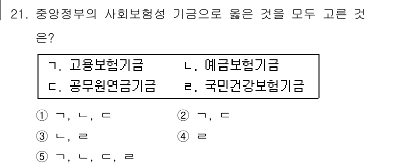 사회복지사_1급(3교시)(구) 2016년 21번 - 국민건강보험기금은 중앙정부의 사회보장 시스템 내에서 운영되는 기금으로, ... 에 관한 핵심 기출문제